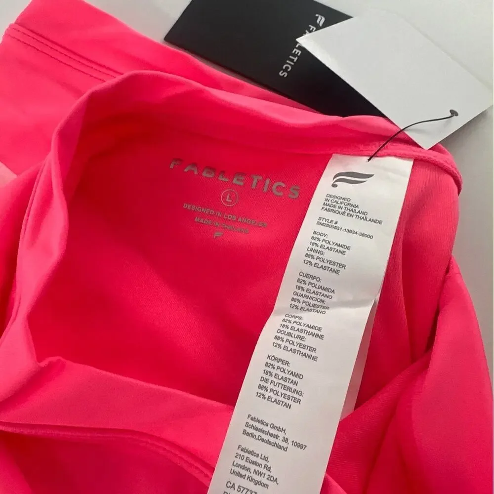 Fabletics Women's Pink Punch Neon Classic White Swim Shorts Size L